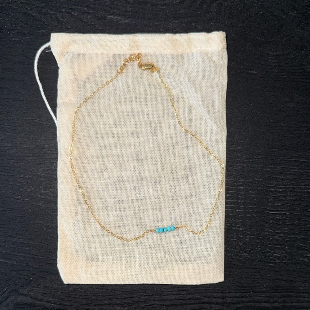 Gold Chain Necklace with Turquoise Bead Accent